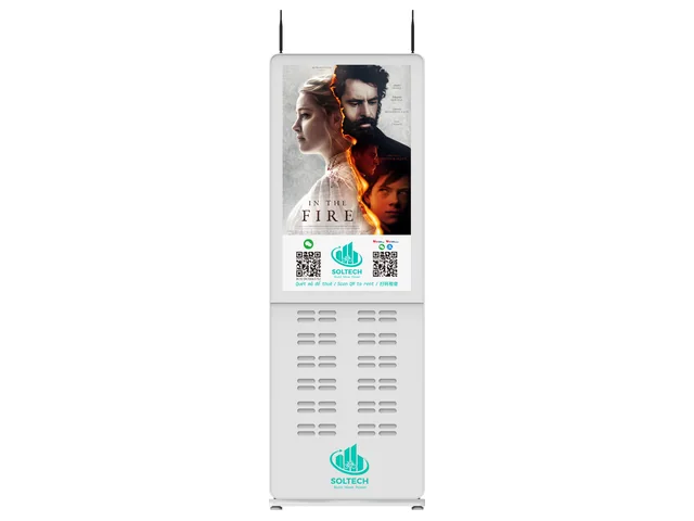 Trạm sạc Soltech Pro 48 đứng sàn, màn hình quảng cáo 43 inch